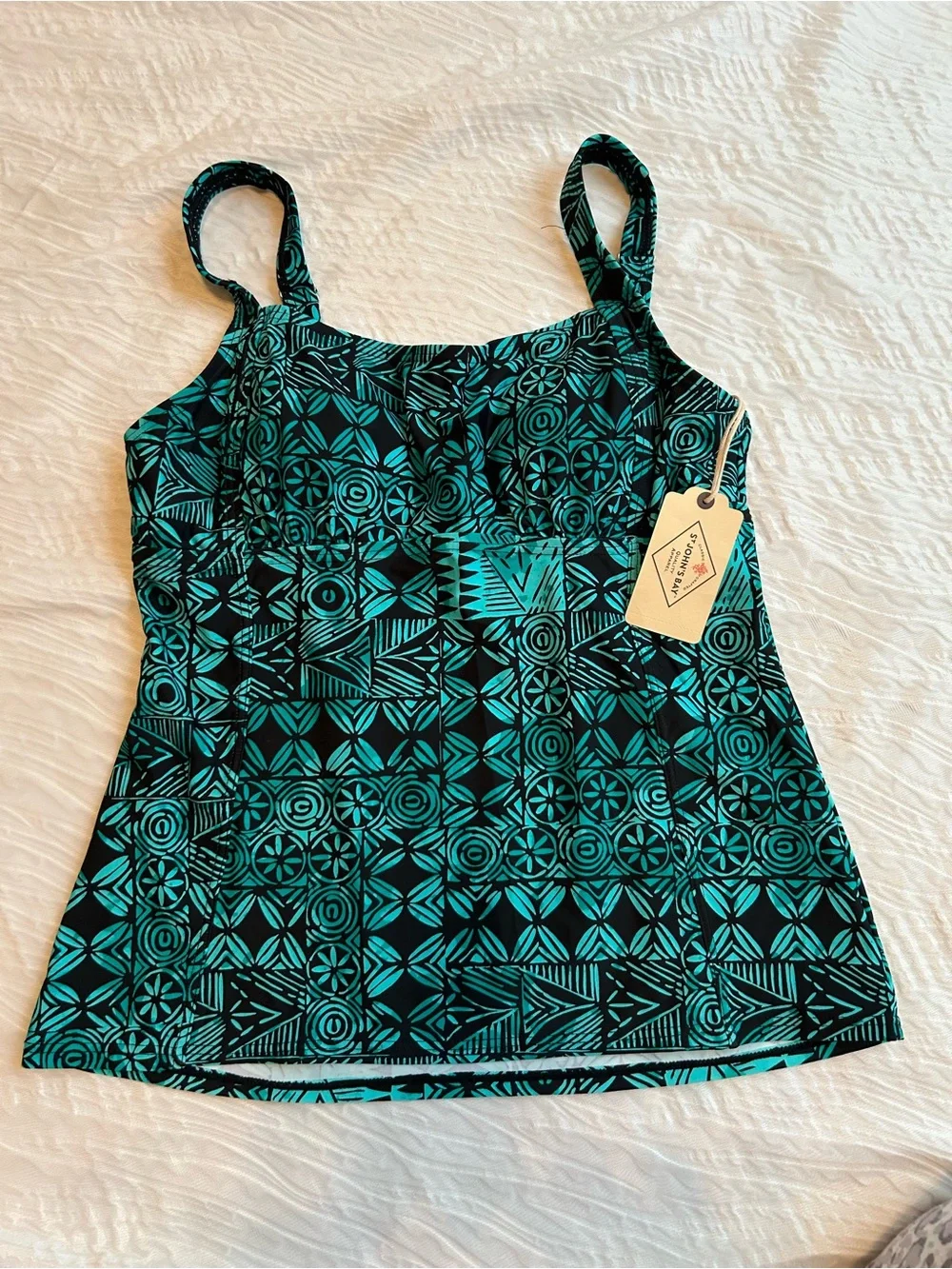 St. John's Bay Black & Teal Geometric Swim Tankini